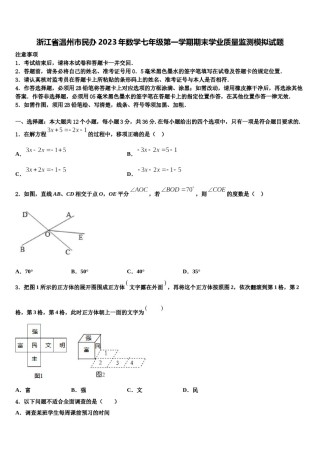 浙江省温州市民办2023年数学七年级第一学期期末学业质量监测模拟试题含解析.doc