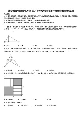 浙江省温州市瑞安市2023-2024学年七年级数学第一学期期末检测模拟试题含解析.doc