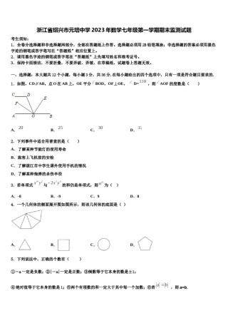 浙江省绍兴市元培中学2023年数学七年级第一学期期末监测试题含解析.doc