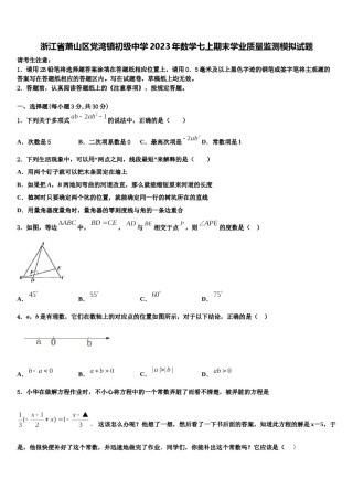 浙江省萧山区党湾镇初级中学2023年数学七上期末学业质量监测模拟试题含解析.doc