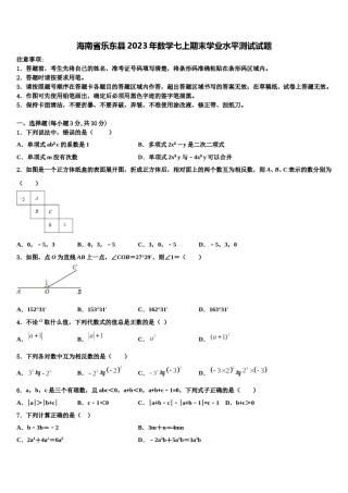 海南省乐东县2023年数学七上期末学业水平测试试题含解析.doc