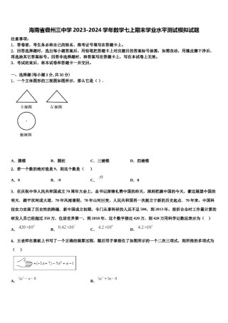 海南省儋州三中学2023-2024学年数学七上期末学业水平测试模拟试题含解析.doc
