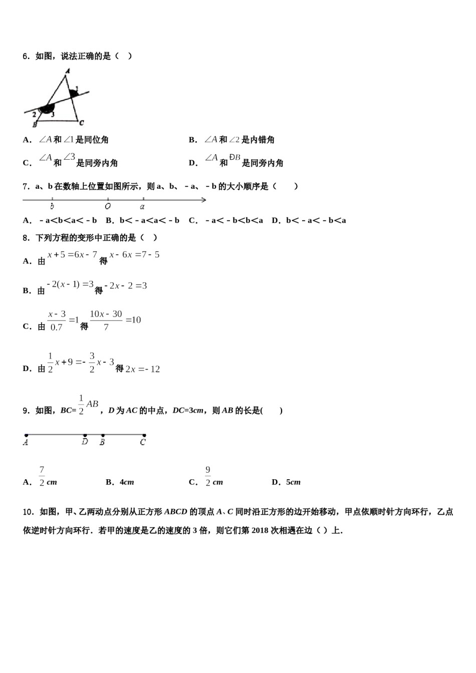 海南省海口市长流实验学校2023-2024学年数学七上期末达标检测试题含解析.doc_第2页