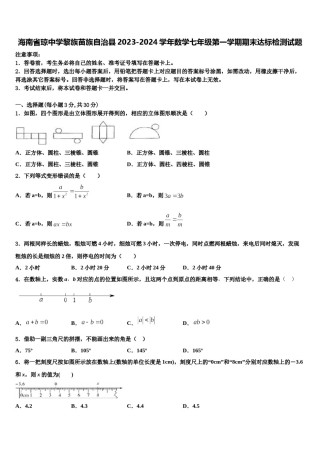 海南省琼中学黎族苗族自治县2023-2024学年数学七年级第一学期期末达标检测试题含解析.doc