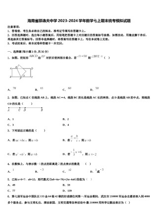 海南省邵逸夫中学2023-2024学年数学七上期末统考模拟试题含解析.doc