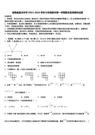 海南省重点中学2023-2024学年七年级数学第一学期期末监测模拟试题含解析.doc