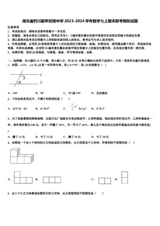 湖北省利川都亭初级中学2023-2024学年数学七上期末联考模拟试题含解析.doc