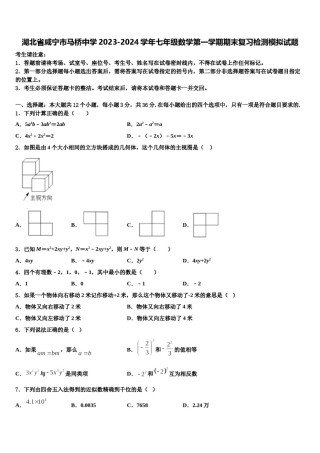 湖北省咸宁市马桥中学2023-2024学年七年级数学第一学期期末复习检测模拟试题含解析.doc