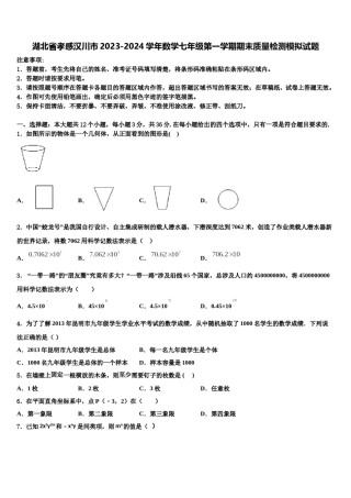 湖北省孝感汉川市2023-2024学年数学七年级第一学期期末质量检测模拟试题含解析.doc