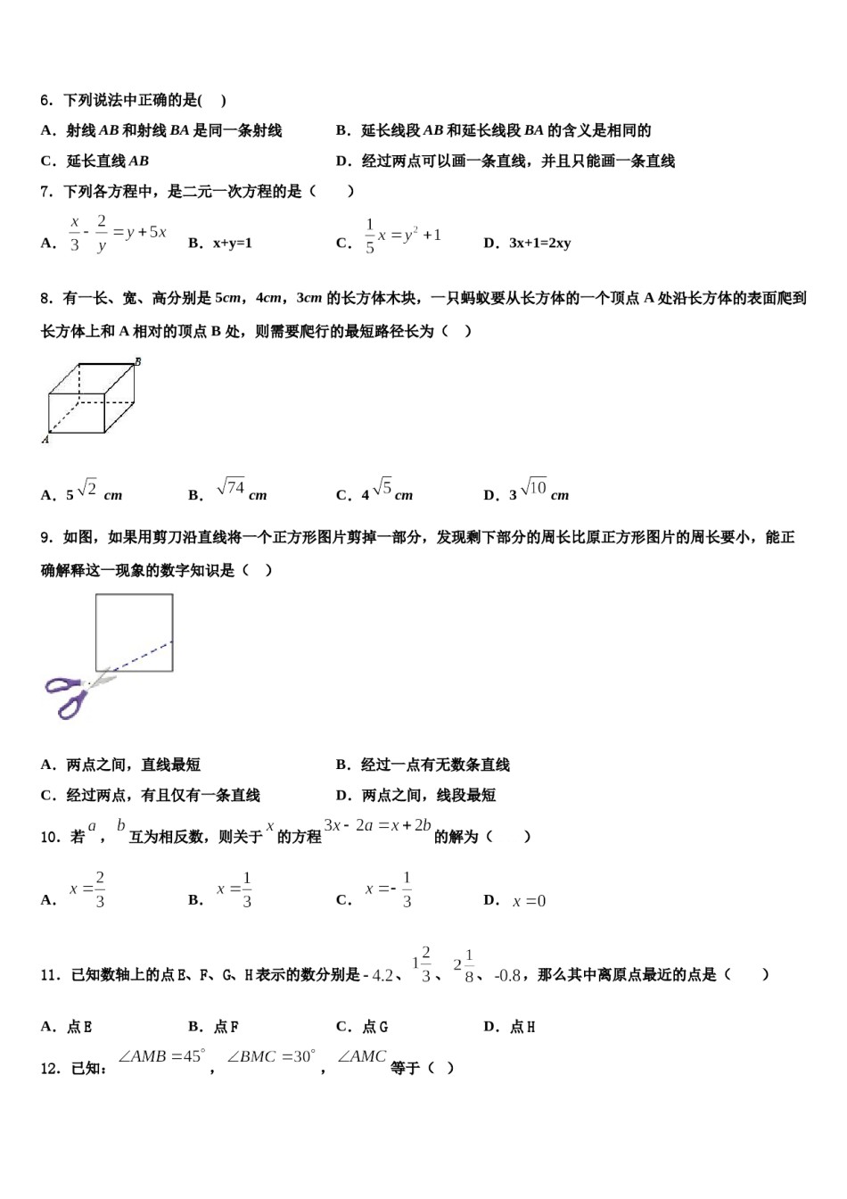 湖北省孝昌县2023-2024学年数学七上期末经典模拟试题含解析.doc_第2页