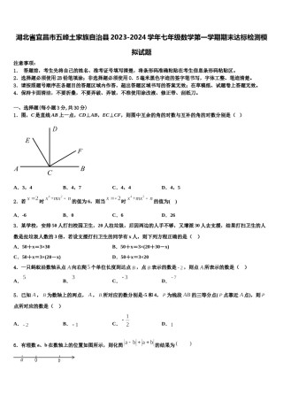 湖北省宜昌市五峰土家族自治县2023-2024学年七年级数学第一学期期末达标检测模拟试题含解析.doc