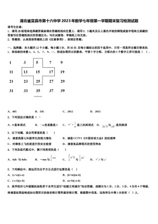 湖北省宜昌市第十六中学2023年数学七年级第一学期期末复习检测试题含解析.doc