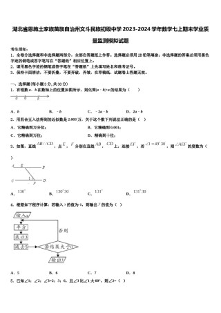 湖北省恩施土家族苗族自治州文斗民族初级中学2023-2024学年数学七上期末学业质量监测模拟试题含解析.doc