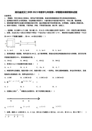 湖北省武汉二中学2023年数学七年级第一学期期末调研模拟试题含解析.doc