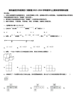 湖北省武汉市武昌区C组联盟2023-2024学年数学七上期末统考模拟试题含解析.doc