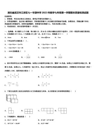 湖北省武汉市江岸区七一华源中学2023年数学七年级第一学期期末质量检测试题含解析.doc