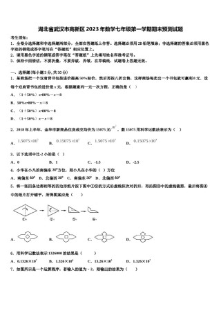 湖北省武汉市高新区2023年数学七年级第一学期期末预测试题含解析.doc