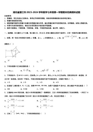 湖北省潜江市2023-2024学年数学七年级第一学期期末经典模拟试题含解析.doc