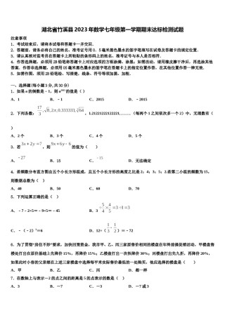 湖北省竹溪县2023年数学七年级第一学期期末达标检测试题含解析.doc