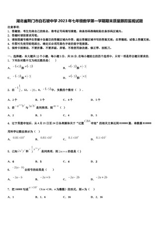 湖北省荆门市白石坡中学2023年七年级数学第一学期期末质量跟踪监视试题含解析.doc