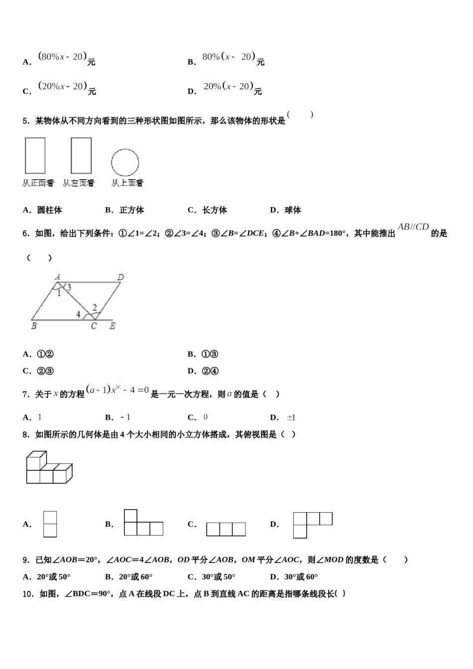湖北省襄阳市枣阳实验中学2023-2024学年数学七上期末考试试题含解析.doc_第2页