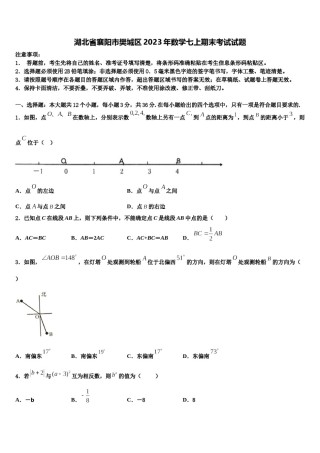 湖北省襄阳市樊城区2023年数学七上期末考试试题含解析.doc