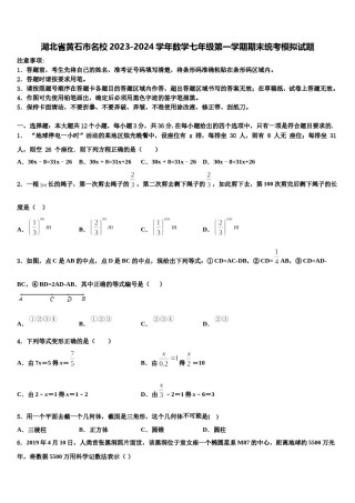 湖北省黄石市名校2023-2024学年数学七年级第一学期期末统考模拟试题含解析.doc
