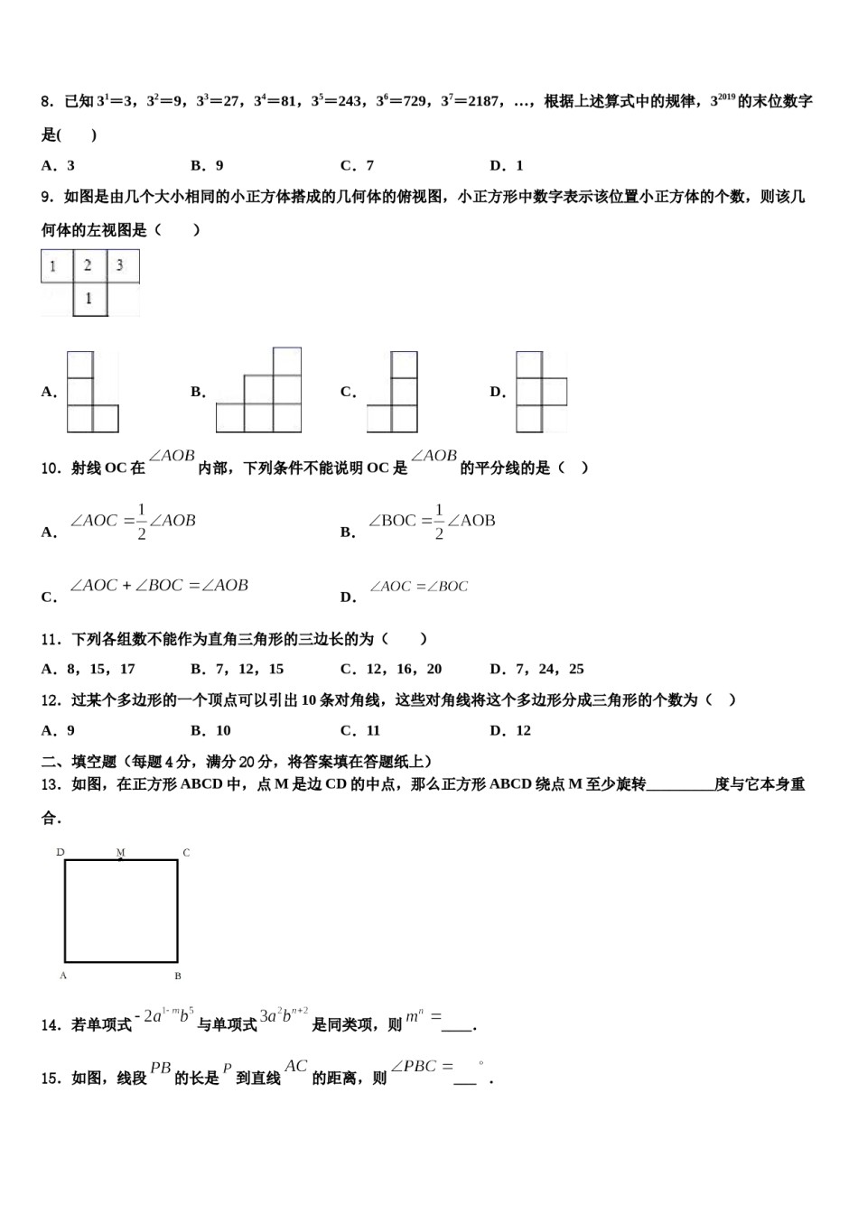 湖南常德芷兰实验学校2023-2024学年数学七上期末考试试题含解析.doc_第2页