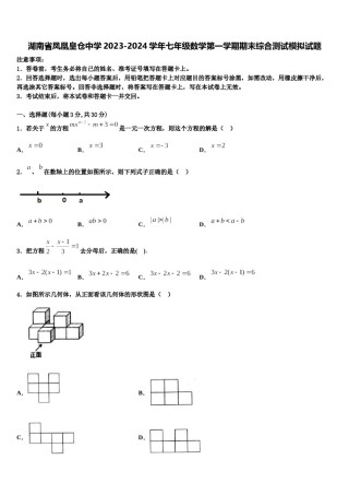 湖南省凤凰皇仓中学2023-2024学年七年级数学第一学期期末综合测试模拟试题含解析.doc
