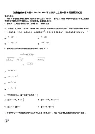 湖南省娄底市涟源市2023-2024学年数学七上期末教学质量检测试题含解析.doc