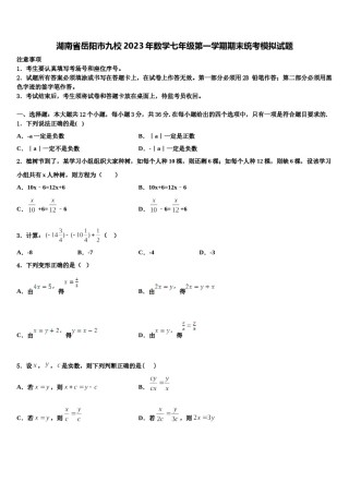 湖南省岳阳市九校2023年数学七年级第一学期期末统考模拟试题含解析.doc