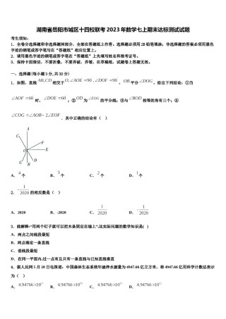 湖南省岳阳市城区十四校联考2023年数学七上期末达标测试试题含解析.doc