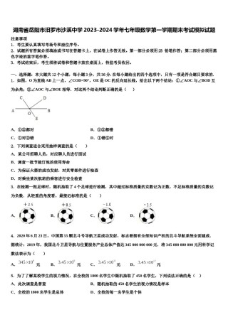 湖南省岳阳市汨罗市沙溪中学2023-2024学年七年级数学第一学期期末考试模拟试题含解析.doc