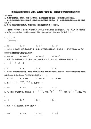 湖南省常德市鼎城区2023年数学七年级第一学期期末教学质量检测试题含解析.doc