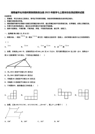 湖南省怀化市靖州苗族侗族自治县2023年数学七上期末综合测试模拟试题含解析.doc