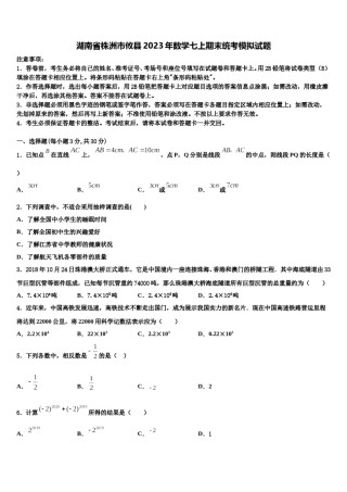 湖南省株洲市攸县2023年数学七上期末统考模拟试题含解析.doc
