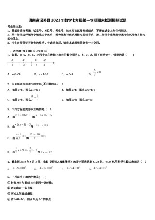 湖南省汉寿县2023年数学七年级第一学期期末检测模拟试题含解析.doc