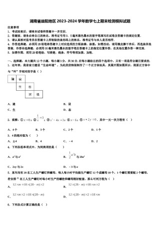 湖南省益阳地区2023-2024学年数学七上期末检测模拟试题含解析.doc