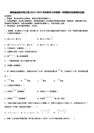 湖南省益阳市桃江县2023-2024学年数学七年级第一学期期末经典模拟试题含解析.doc