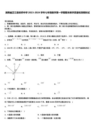 湖南省芷江县岩桥中学2023-2024学年七年级数学第一学期期末教学质量检测模拟试题含解析.doc
