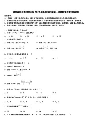 湖南省郴州市湘南中学2023年七年级数学第一学期期末统考模拟试题含解析.doc