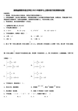 湖南省醴陵市青云学校2023年数学七上期末复习检测模拟试题含解析.doc