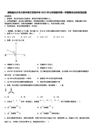 湖南省长沙市大附中博才实验中学2023年七年级数学第一学期期末达标检测试题含解析.doc