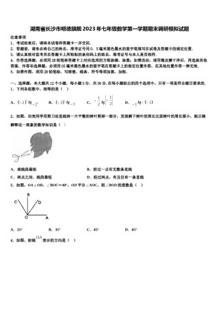 湖南省长沙市明徳旗舰2023年七年级数学第一学期期末调研模拟试题含解析.doc