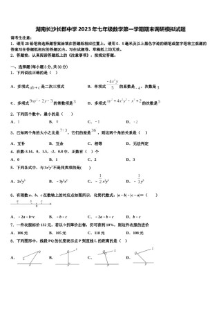 湖南长沙长郡中学2023年七年级数学第一学期期末调研模拟试题含解析.doc