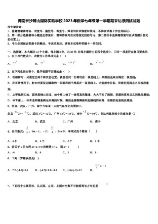 湖南长沙麓山国际实验学校2023年数学七年级第一学期期末达标测试试题含解析.doc