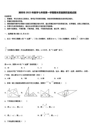潍坊市2023年数学七年级第一学期期末质量跟踪监视试题含解析.doc