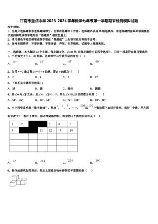甘南市重点中学2023-2024学年数学七年级第一学期期末检测模拟试题含解析.doc