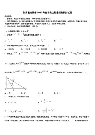 甘肃省定西市2023年数学七上期末经典模拟试题含解析.doc