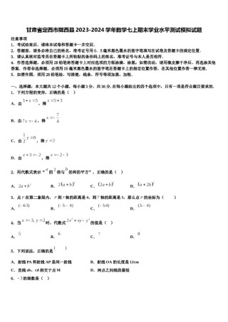 甘肃省定西市陇西县2023-2024学年数学七上期末学业水平测试模拟试题含解析.doc